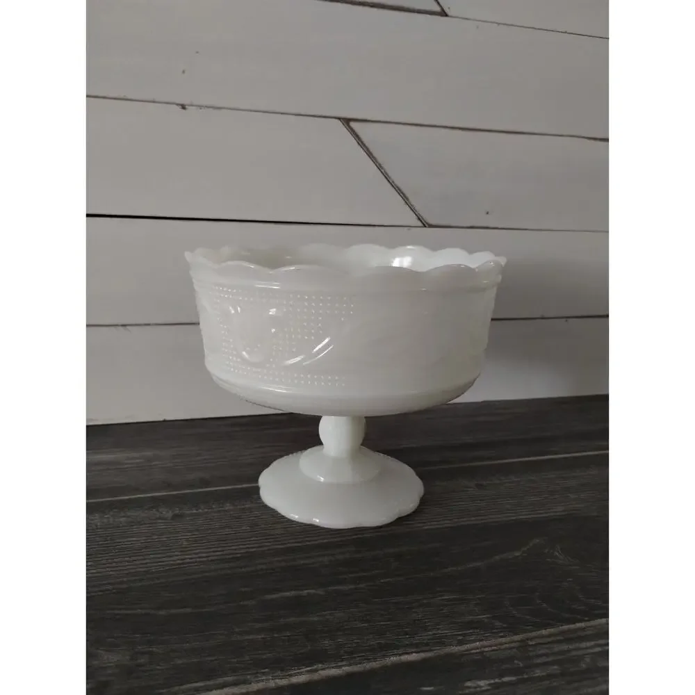 Vintage E.O. Brody Company Milk Glass Pedestal Bowl Mid to Late-20th Century
